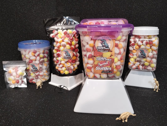 Pink Smoothies Freeze Dried Skittles in a Dino-Delite Resealable Container!